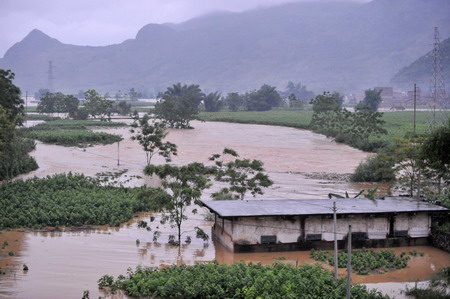 A flooded town in Laibin City, south China's Guangxi Zhuang Autonomous Region, June 1, 2010.