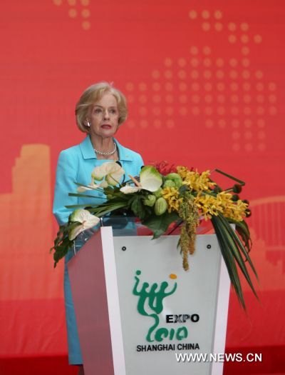 Australian Governor-General Quentin Bryce speaks during the celebration of the National Pavilion Day of Australia in the World Expo Park in Shanghai, east China, on June 8, 2010