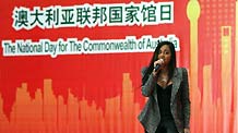 A singer from Australia performs during the celebration of the National Pavilion Day of Australia in the World Expo Park in Shanghai, east China, on June 8, 2010.