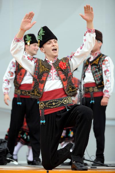 Members of Bulgarian Trakiya Troupe offer a folk performance at the World Expo park in Shanghai, east China, on June 10, 2010. 