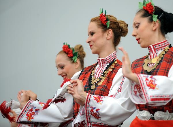 Members of Bulgarian Trakia Troupe offer a folk performance at the World Expo park in Shanghai, east China, on June 10, 2010. 