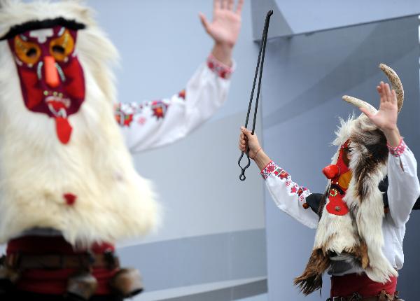 Members of Bulgarian Trakia Troupe offer a folk performance at the World Expo park in Shanghai, east China, on June 10, 2010. 