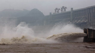 The Three Gorges Dam, sitting in the middle reach of the Yangtze River in central China's Hubei Province, on July 10 released water for the first time this year.