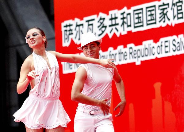 Actors perform during a ceremony to mark the National Pavilion Day for the Republic of El Salvador at the 2010 World Expo in Shanghai, east China, July 20, 2010. 