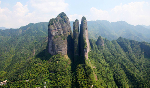 File photo taken on June 26, 2010 shows the scenery of Danxia Landform in east China's Zhejiang's Jianglangshan Mountains. The World Heritage Committee decided to include China Danxia Landform in the World Heritage List at its 34th meeting being held in Brasilia, capital of Brazil, on August 1, 2010.