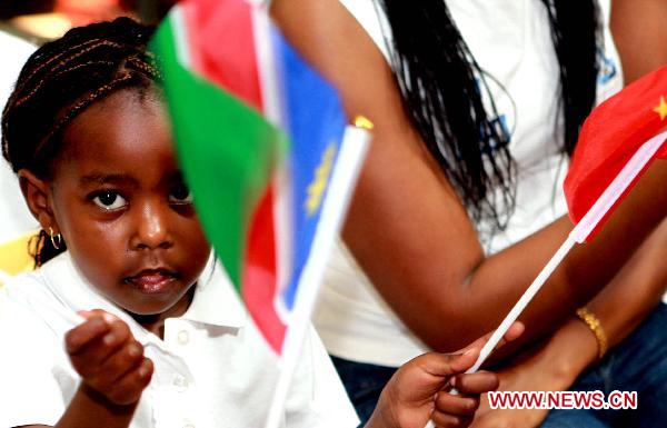 A Namibia&apos;s girl attends the opening ceremony of Namibia Week at the 2010 World Expo in Shanghai, east China, Aug. 23, 2010.
