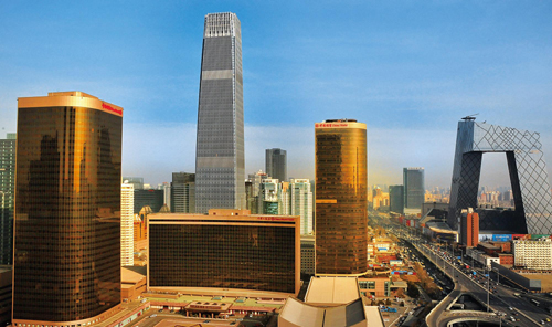 A 330-meter tall skyscraper, located in the central business district (CBD) of Beijing, opens for business on Aug. 30, 2010.