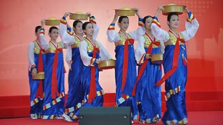 Artists from the Pyongyang Art Troupe perform at the Democratic People's Republic of Korea (DPRK) Pavilion Day at the Shanghai World Expo on Monday, September 6, 2010.