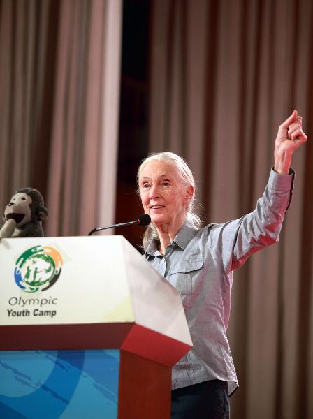 Dr. Jane Goodall addresses a summit at Beijing 101 Middle School in Beijing, capital of China, on Sept. 18, 2010. 