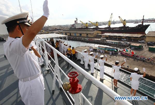 The Chinese navy hospital ship &apos;Peace Ark&apos; sails into the port of Djibouti, Sept. 22, 2010. The ship arrived in Djibouti on Wednesday to provide seven-day medical treatment for locals. 
