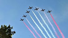 Spainish air force take part in a military parade during Spain's National Day in Madrid, Spain, on Oct. 12, 2010.