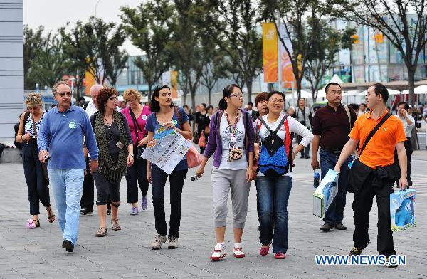  Visitors are seen in World Expo Park in east China's Shanghai on Oct. 12, 2010