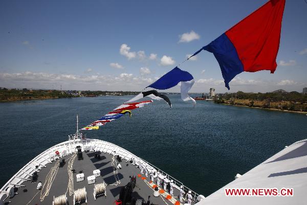 The Chinese navy hospital ship Peace Ark arrives in Mombasa, Kenya, on Oct. 13, 2010. 