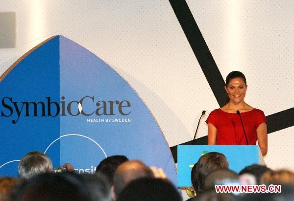 Swedish Crown Princess Victoria addresses the opening ceremony of the Sino-Swedish SymbioCare Forum at Sweden Pavilion of the World Expo in Shanghai, east China, Oct. 13, 2010.