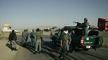 Police secure the site of a blast in Herat, western Afghanistan, on Oct. 18, 2010.