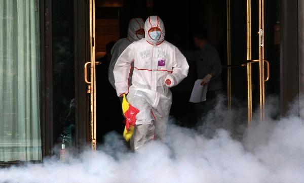 Rescuers are seen during the anti-terror exercises simulating a chemical attack in Seoul, South Korea, on Oct. 20, 2010.