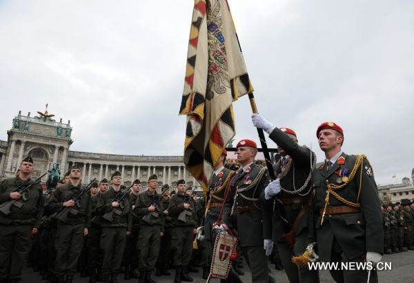 Fresh recruits of the Austrian Federal Army attend the Austrian National Day celebration in Vienna, capital of Austria, Oct. 26, 2010. 