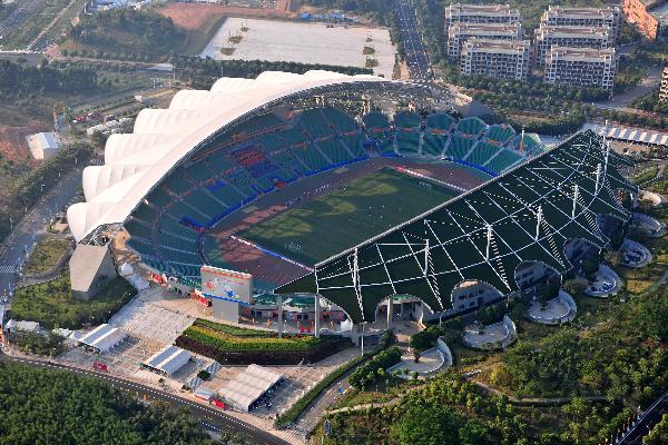 The photo taken on Oct. 29, 2010 shows the ariel view of the cycling venue of the 16th Asian Games at the University Town in Guangzhou, south China's Guangdong Province.