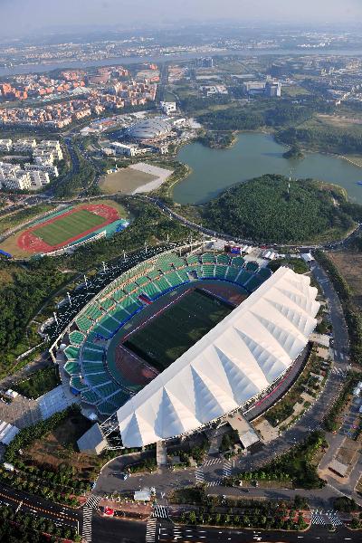 The photo taken on Oct. 29, 2010 shows the ariel view of the cycling venue of the 16th Asian Games at the University Town in Guangzhou, south China's Guangdong Province.