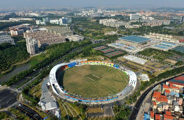 The photo taken on Oct. 29, 2010 shows the ariel view of the cycling venue of the 16th Asian Games at the University Town in Guangzhou, south China's Guangdong Province.