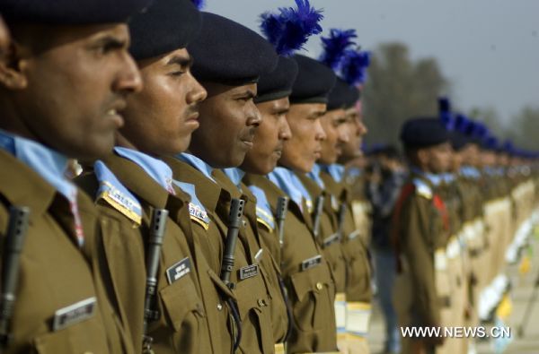 Newly trained Indian paramilitary soldiers march during a passing-out parade in Srinagar, the summer capital of Indian-controlled Kashmir, November 3, 2010.