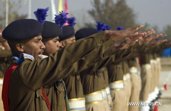 Newly trained Indian paramilitary soldiers march during a passing-out parade in Srinagar, the summer capital of Indian-controlled Kashmir, November 3, 2010.