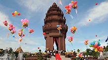 Balloons are released during a ceremony to celebrate the 57th anniversary of independence of Cambodia in Phnom Penh, on Nov. 9, 2010.