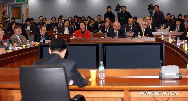 South Korean Deputy Foreign Minister Kim Jae-shin speaks to foreign diplomats in Seoul Nov. 24, 2010, during a briefing regarding the exchange of fire a day ago with the Democratic People's Republic of Korea (DPRK). 