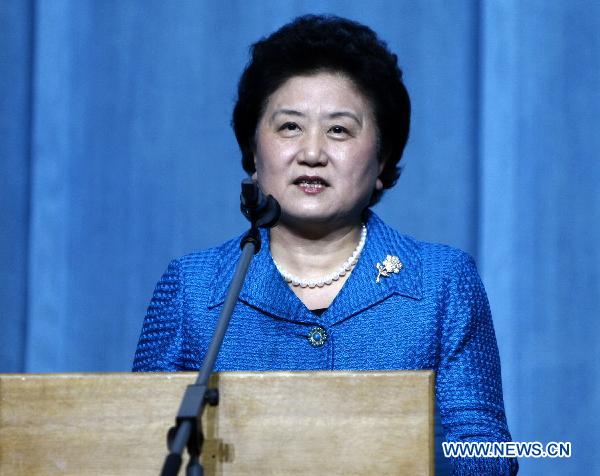 Chinese State Councilor Liu Yandong speaks at the closing ceremony of the 2010 Chinese Language Year in Russia held in Moscow, Russia, Nov. 24, 2010. 