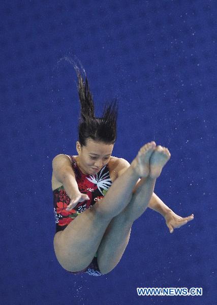 Choi Sut Ian of Macao of China competes during the women's 3m springboard final of Diving event at the 16th Asian Games in Guangzhou, south China's Guangdong Province, Nov. 26, 2010. 