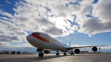Hainan Airlines' A340-600 passenger plane arrives at Pearson International Airport in Toronto, Canada, Nov. 27, 2010.