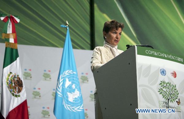Christiana Figueres, executive secretary of the UN Framework Convention on Climate Change (UNFCCC), addresses the opening session of the United Nations Climate Change Conference (COP-16) in Cancun, Mexico, Nov. 29, 2010.