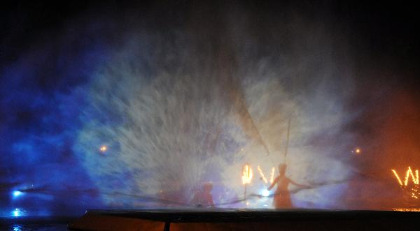 Photo taken on Dec. 28, 2010 shows water curtain performance during the dress rehearsal of a New Year celebration evening of Taipei Flora Expo in Taipei, southeast China's Taiwan.