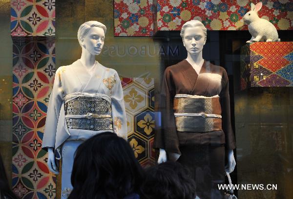 Traditional Kimono are presented during the New Year holiday at a shop in Tokyo, capital of Japan, on Dec. 29, 2010. 