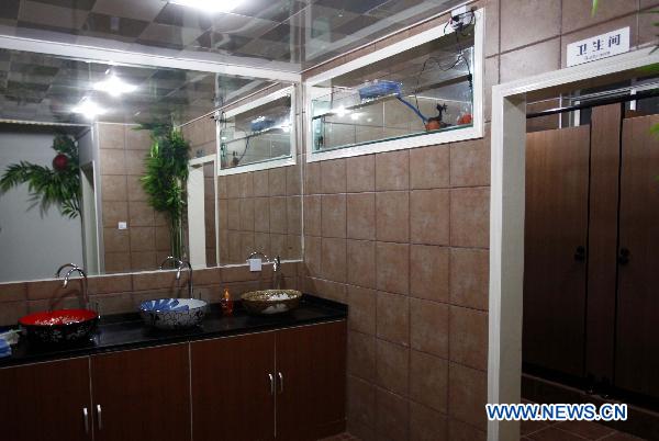 A public lavatory is seen at a 'capsule inn' in Shanghai, east China, Jan. 6, 2010.