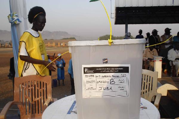 A staff member works at a referendum polling station in Juba, Sudan, on Jan. 9, 2011. The south Sudan referendum started on Jan. 9, 2011.