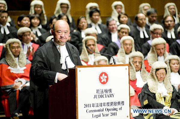 Geoffrey Ma Tao-li, Chief Justice of the Court of Final Appeal of Hong Kong Special Administrative Region, delivers a speech during the Ceremonial Opening of the Legal Year 2011 in Hong Kong, south China, Jan. 10, 2011.