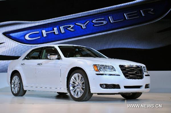 Chrysler 300 sedan sits on stage during its world premiere at the North American International Auto Show (NAIAS) in Detroit, the United States, Jan. 10, 2011. 