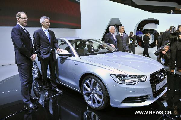 The new A6 Hybrid is unveiled at the North American International Auto Show (NAIAS) in Detroit, the United States, Jan. 10, 2011.
