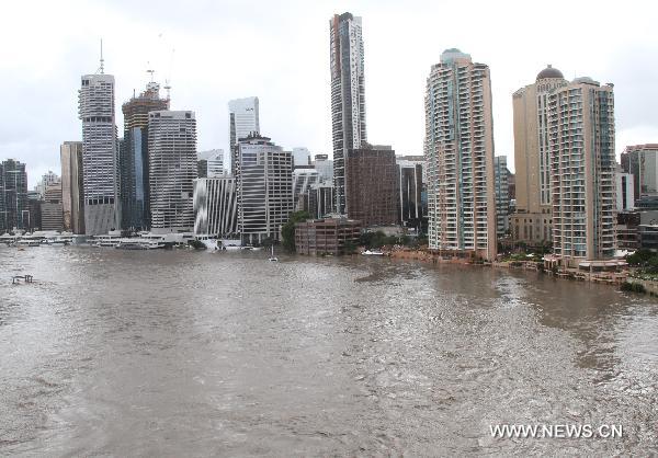 Buildings are soaked in flood water in Brisbane, Queensland, Australia on Jan. 12, 2011.