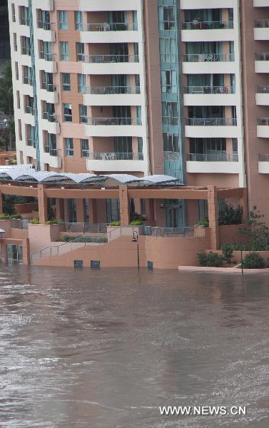 Buildings are soaked in flood water in Brisbane, Queensland, Australia on Jan. 12, 2011. 