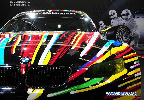 BMW's art painted sport motor M3 GT2 is shown during the first day of the 89th European Motorshow in Brussels, capital of Belgium, Jan. 15, 2011. 