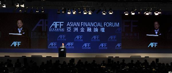 Donald Tsang, chief executive of Hong Kong Special Administrative Region addresses the opening ceremony of the Asian Financial Forum (AFF) 2011 in Hong Kong, south China, Jan. 17, 2011. 