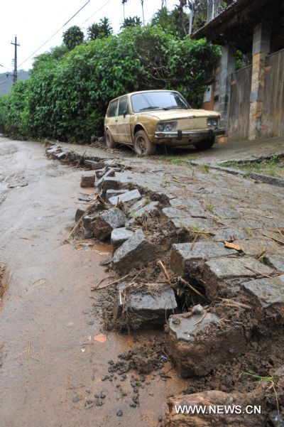 Road was destroyed during the landslide in Caleme slum, outside Teresopolis, Brazil, Jan. 16, 2011. 