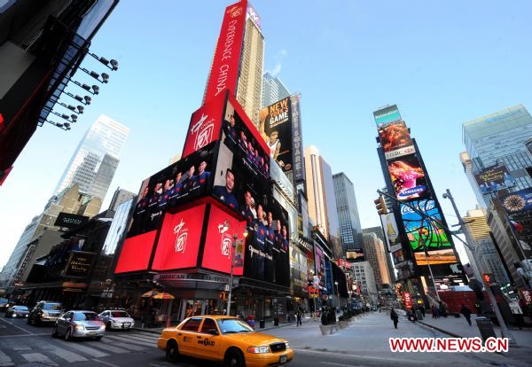 Footages of a short film promoting China are shown on the screens at the Times Square in New York, US, Jan. 17, 2011. 
