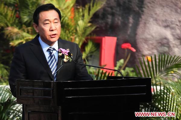 Zhang Yong, vice secretary-general of the State Council, speaks during the opening ceremony of Macao&apos;s panda pavilion in Macao, south China, Jan. 18, 2011. 