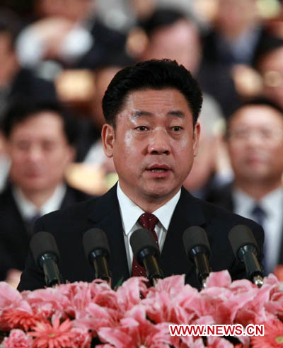Liu Peizhi, member of the 11th National Committee of the Chinese People&apos;s Political Consultative Conference (CPPCC), speaks during the third plenary meeting of the Fourth Session of the 11th CPPCC National Committee at the Great Hall of the People in Beijing, capital of China, March 9, 2011. 