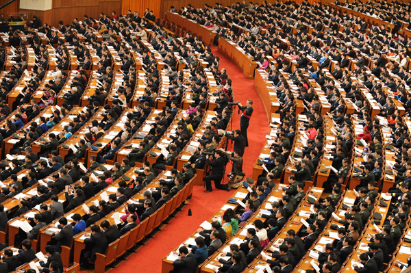 The second plenary meeting of the Fourth Session of the 11th National People&apos;s Congress (NPC) is held at the Great Hall of the People in Beijing, capital of China, March 10, 2011.
