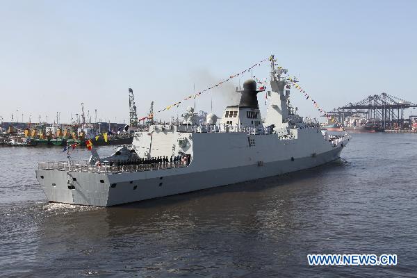 Frigate Ma'anshan of the 8th escort flotilla sent by the Chinese Navy leaves after the farewell ceremony, in Karachi, Pakistan, March 13, 2011. 