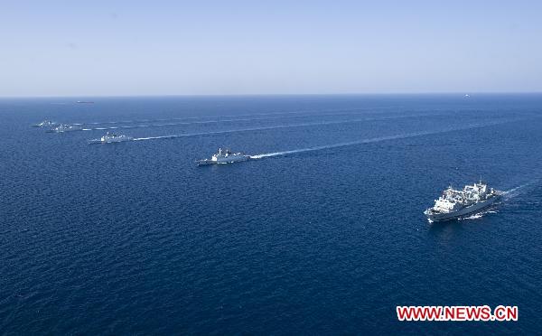 China's seventh and eighth escort flotillas sail in the Gulf of Aden on March 16, 2011. 